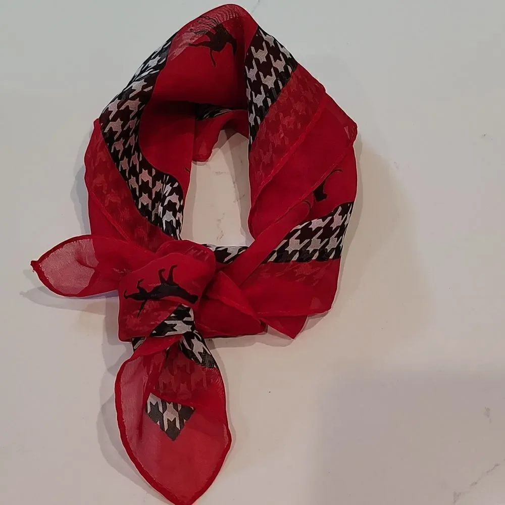 Liz Claiborne Square Novelty Dog Print Red Scarf with Herringbone Trim